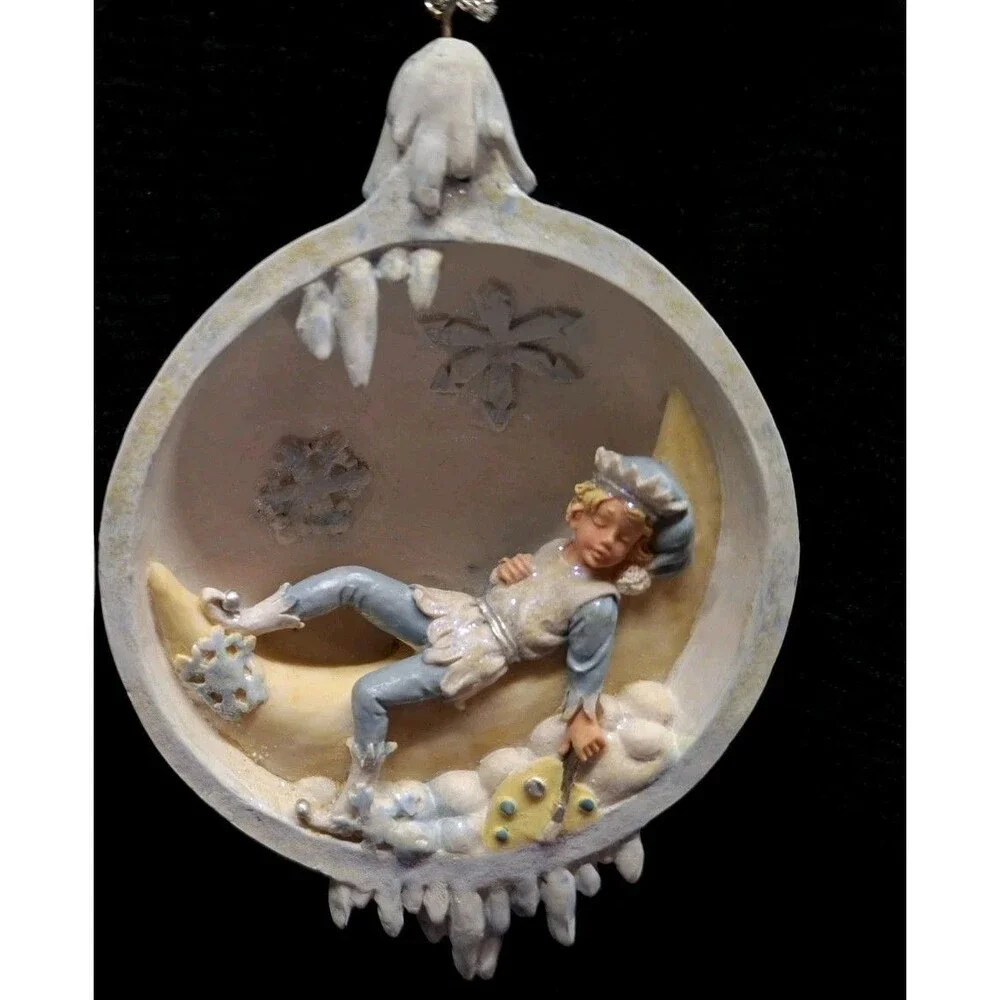 Vintage Christmas Elf Diorama Ornaments Set 2 3D Moon Horn Winter 4